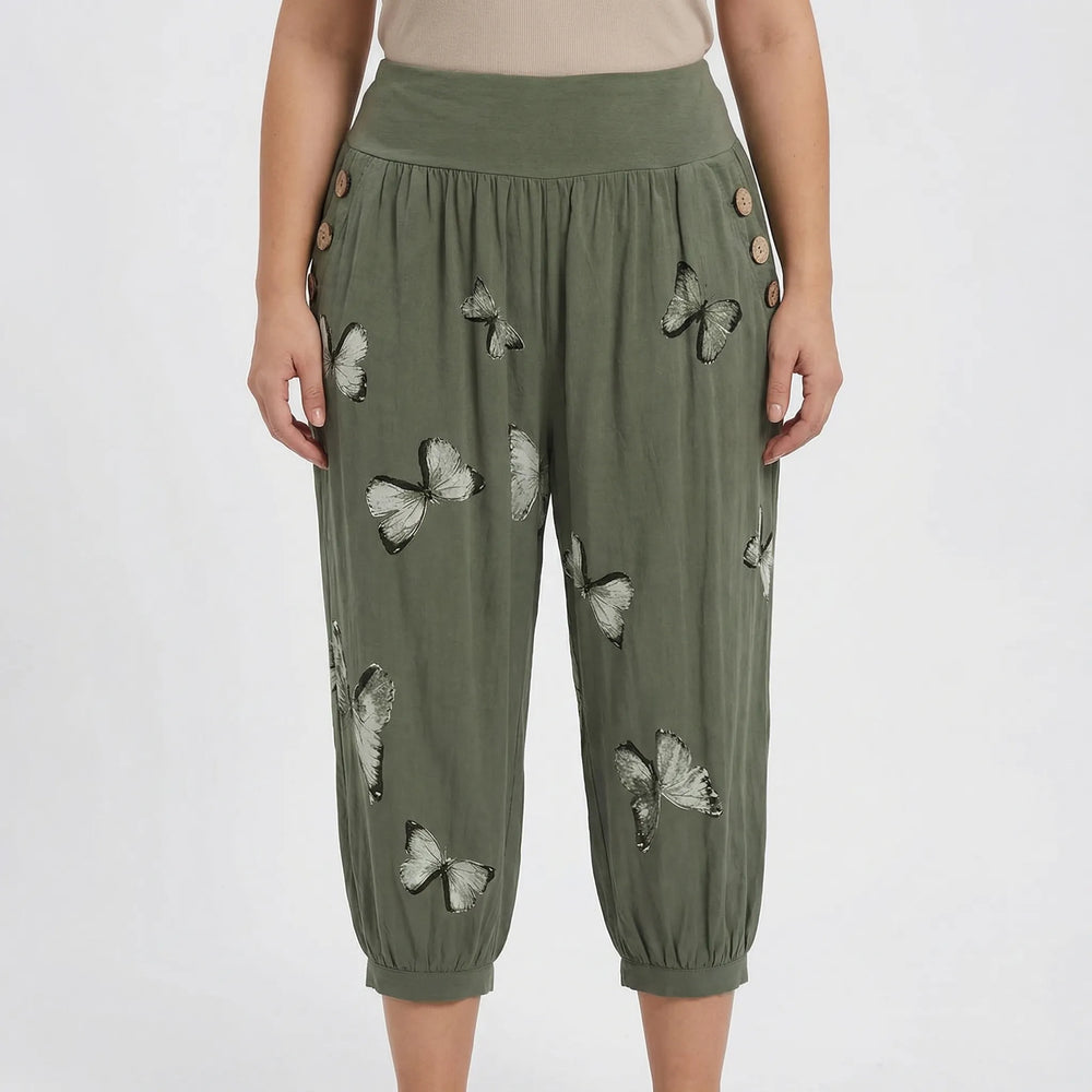 Plus Size Butterfly Print Capri Pants - Ella