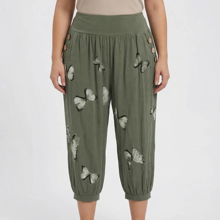 Plus Size Butterfly Print Capri Pants - Ella