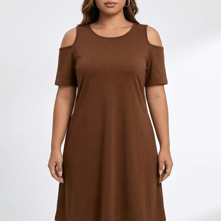 Plus Size Cold Shoulder Knee Dress - Terri