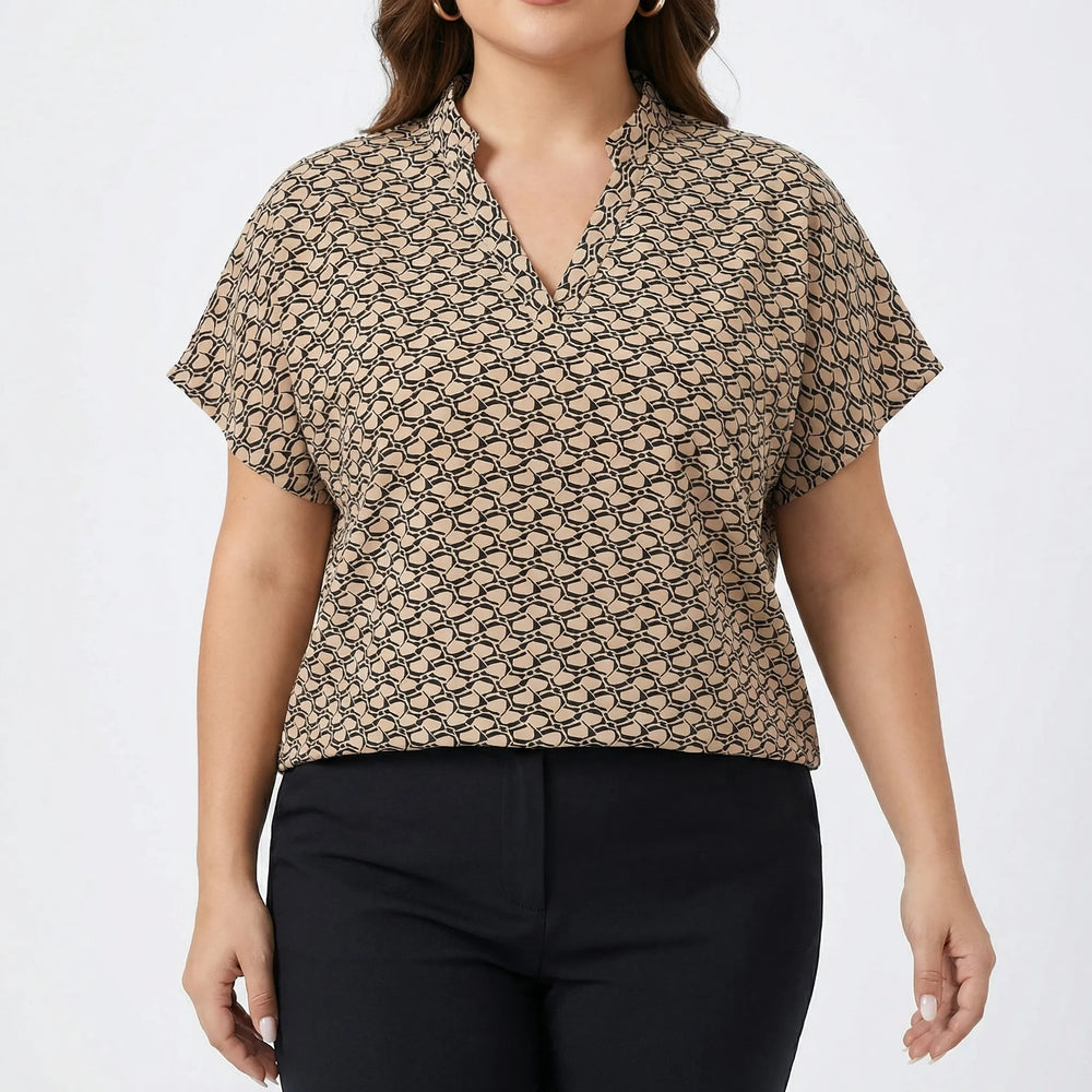 Plus Size Printed V-Neck Blouse - Denise