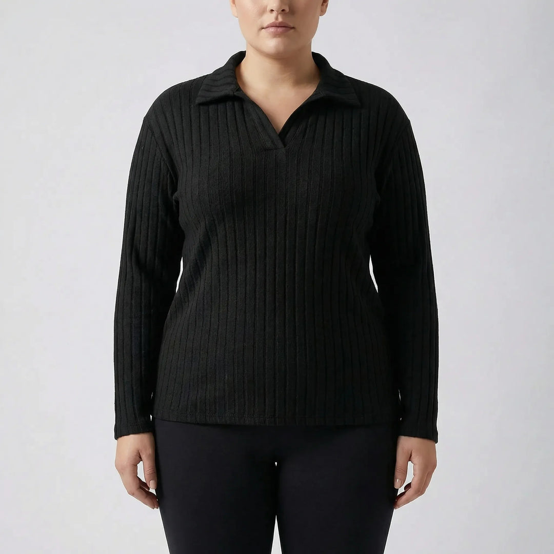 Plus Size Ribbed Knit Long Sleeve Top - Charlotte