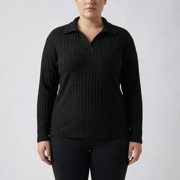Plus Size Ribbed Knit Long Sleeve Top - Charlotte