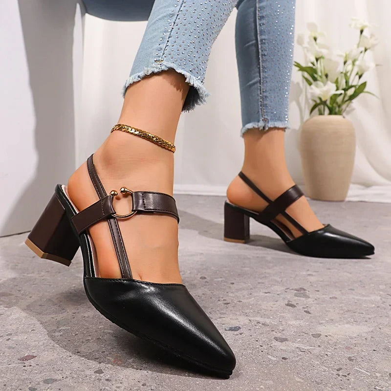 Pointed-Toe Chunky Block Heels - Jessica