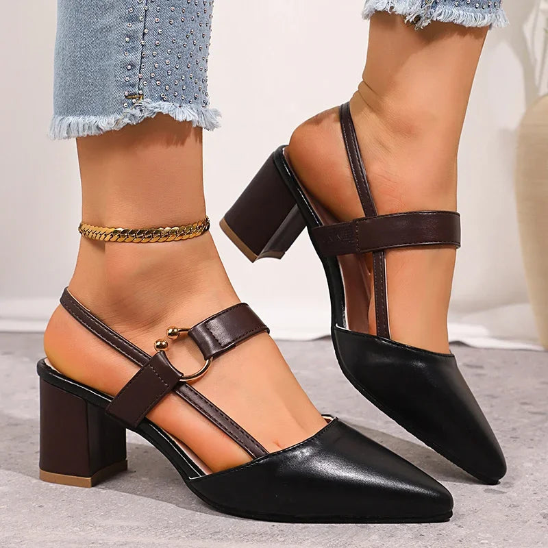 Pointed-Toe Chunky Block Heels - Jessica