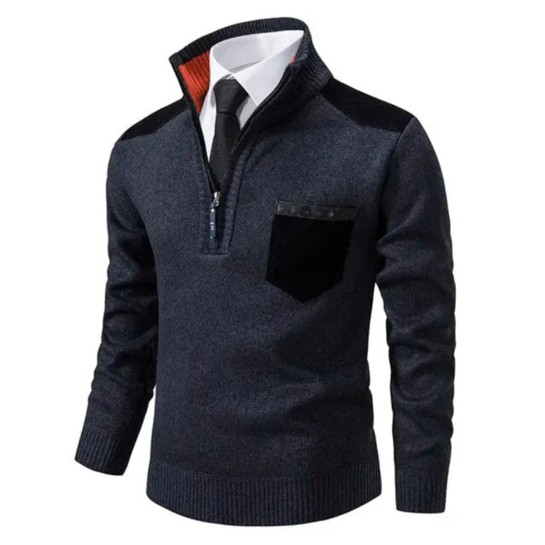 Men's pullover with edge zipper neck and long sleeves – Cedric