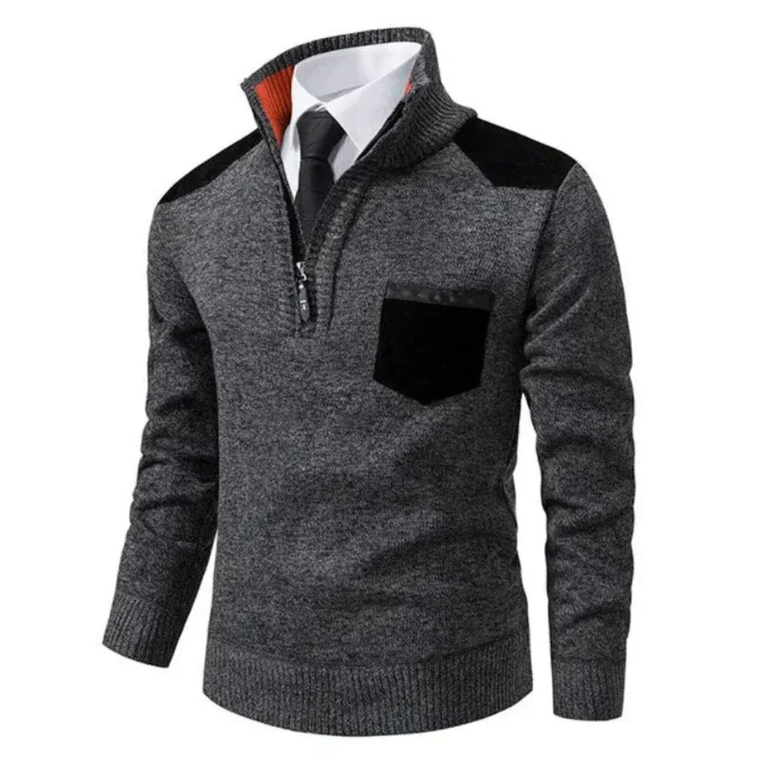 Men's pullover with edge zipper neck and long sleeves – Cedric