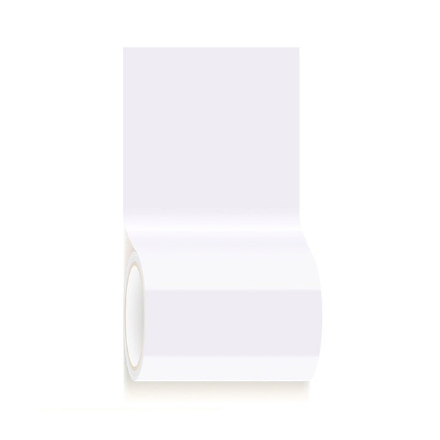 White tape roll on its side with a wide strip unrolled upward on a white background.