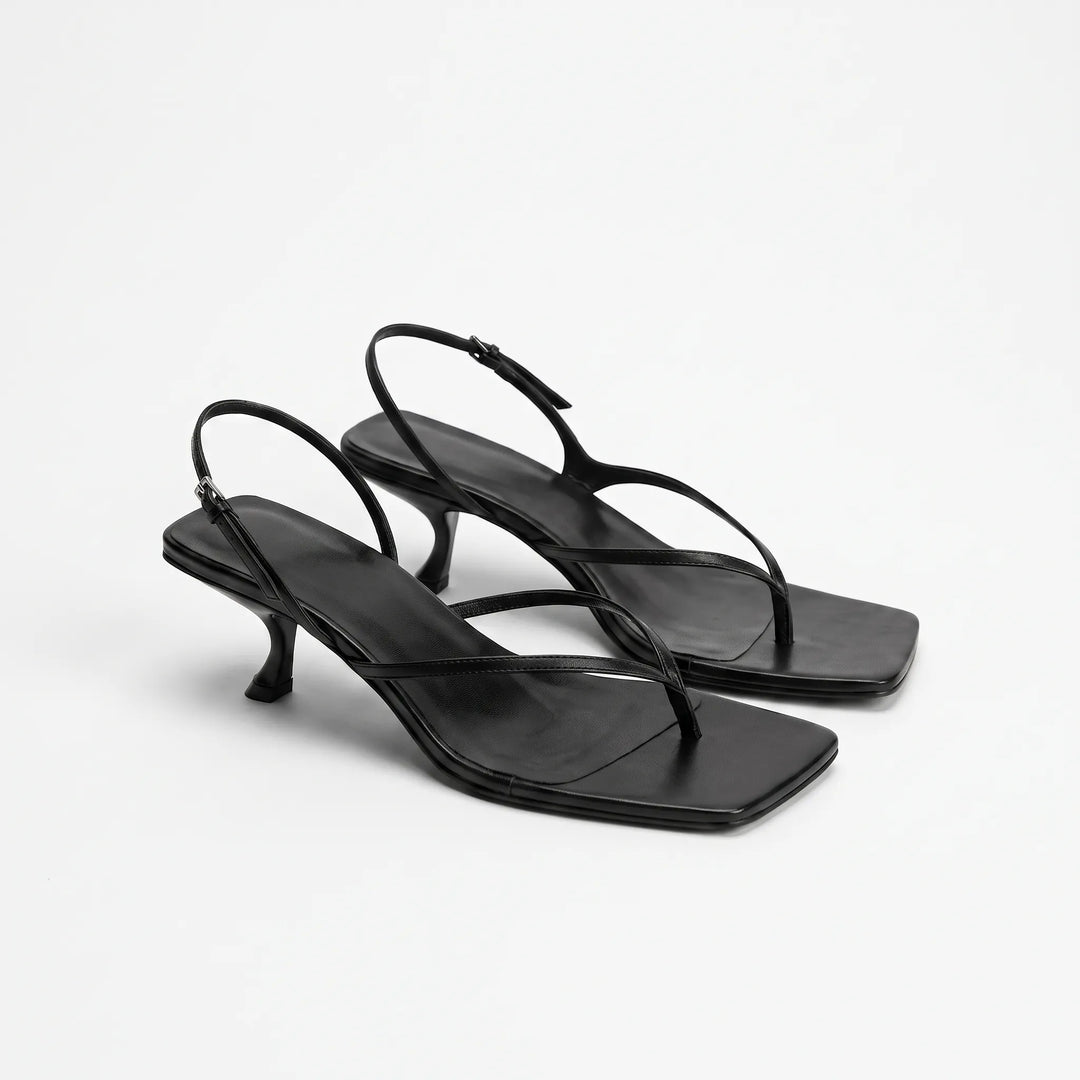 Retro Square Toe Kitten Heel Sandals - Laura