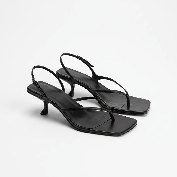 Retro Square Toe Kitten Heel Sandals - Laura
