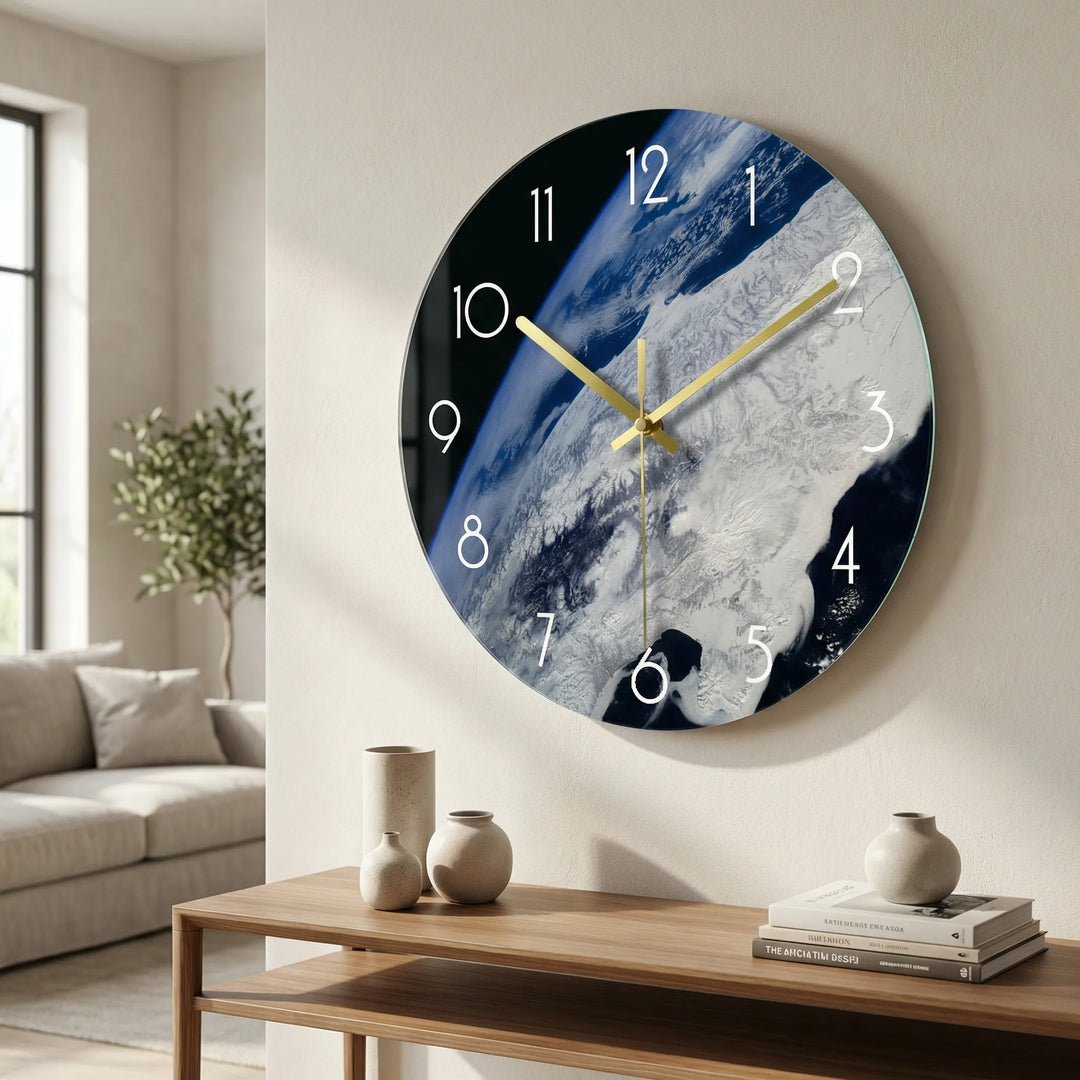 Round Artistic Wall Clock With Space Print - Orbitara