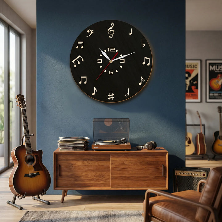 Round Musical Notation Wall Clock - Melodiqueo