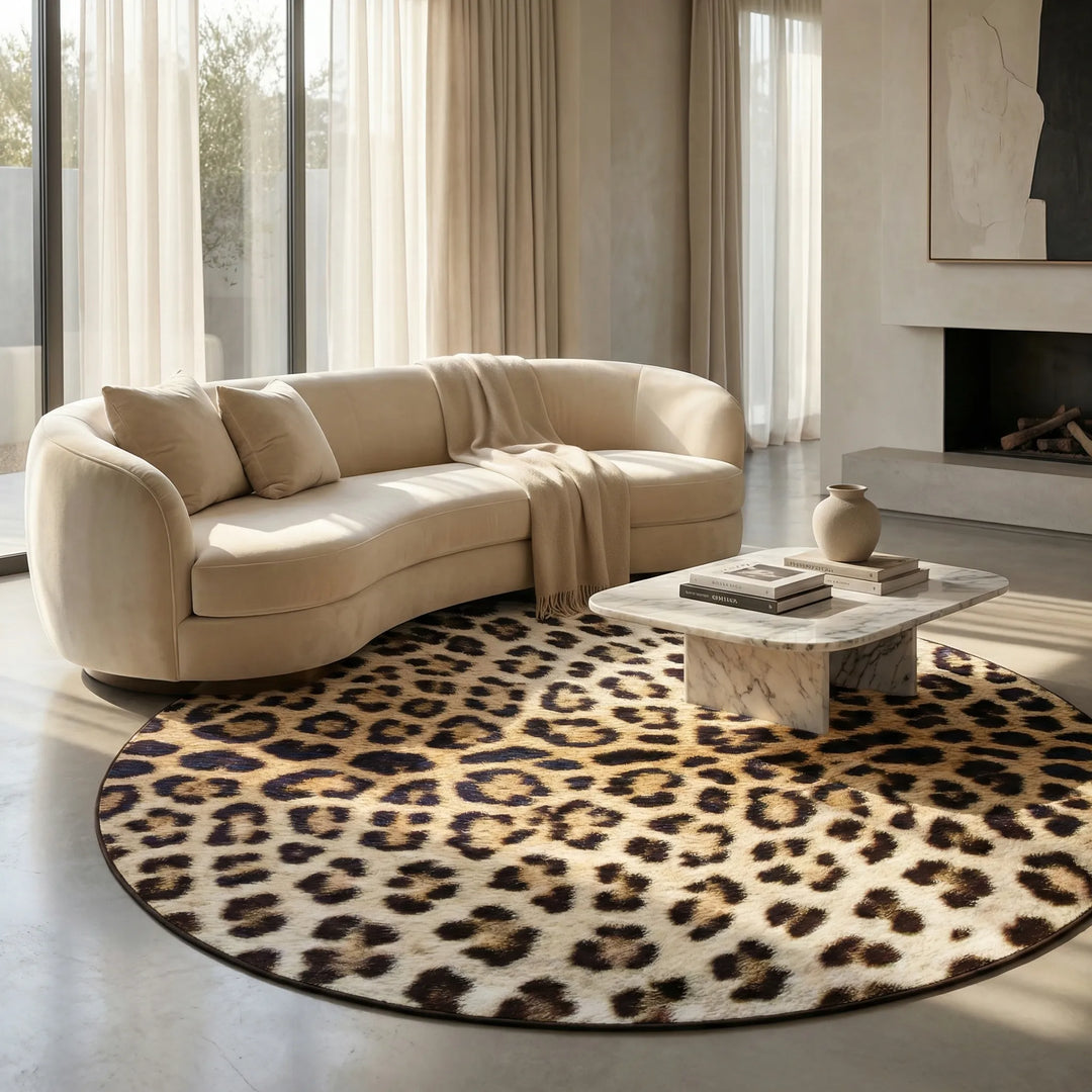 Round Patterned Area Rug - Leopurex
