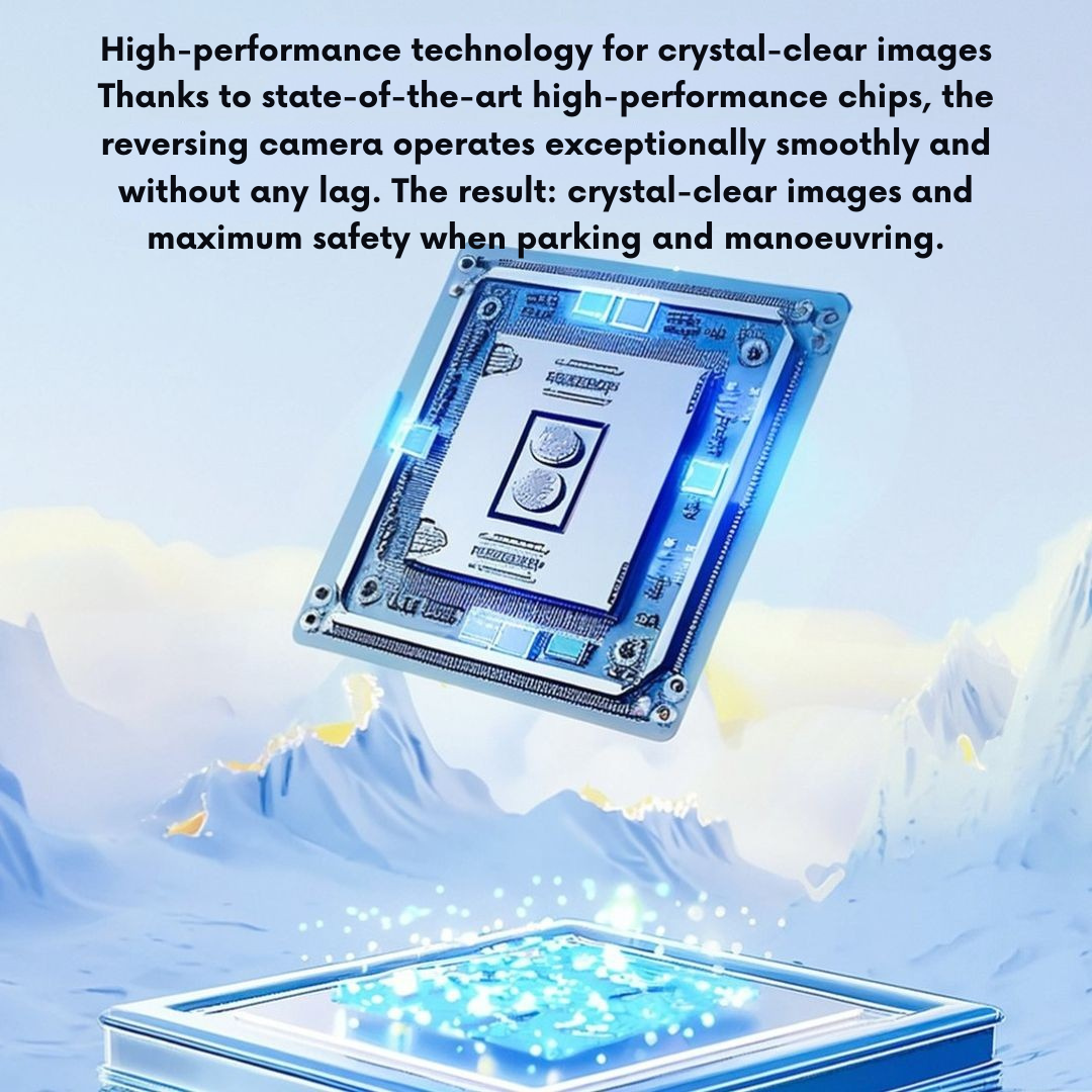 Wireless Magnetic Backup Camera with Night Vision for Cars, RVs and Trailers, detail illustration of the chip graphic.