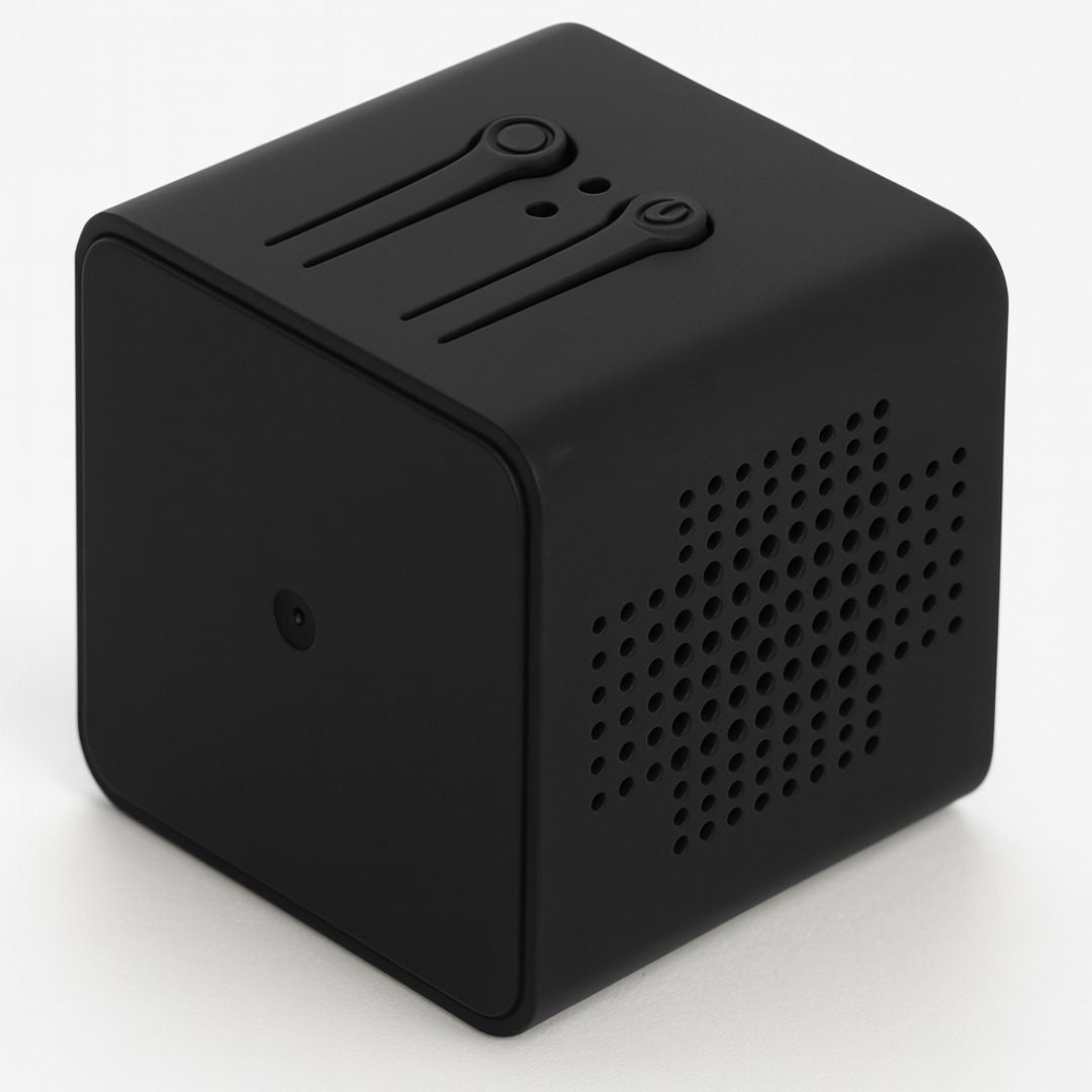Wireless Magnetic Backup Camera with Night Vision for Cars, RVs and Trailers, another view of the black cube camera.
