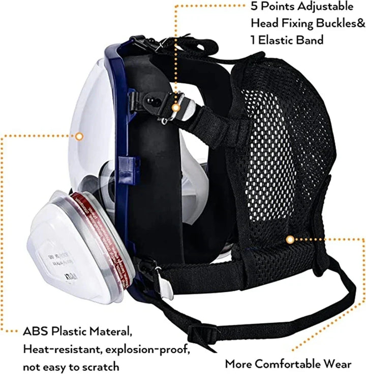 Full Face Respirator Mask with Anti-Fog Lens and Industrial Gas Filters