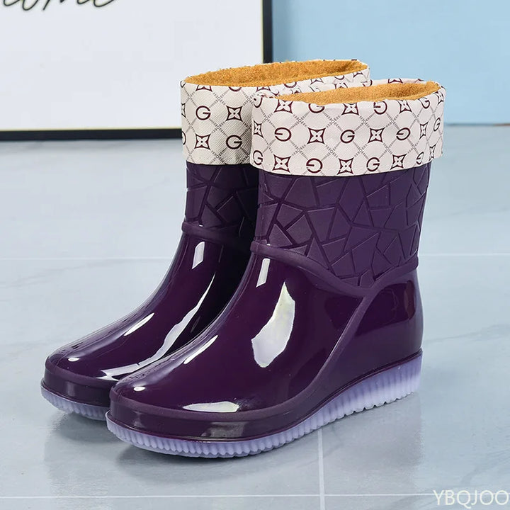 Ladies' half-height waterproof rain boots with pattern & non-slip sole – Marvella