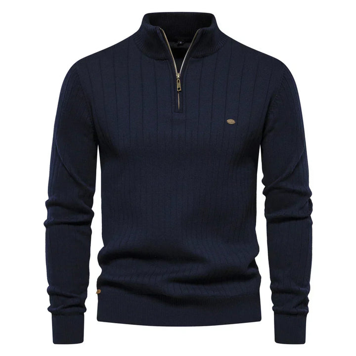 Men's cotton knit sweater with zipper & stand-up collar – Ardel