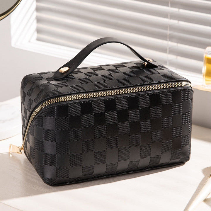 PU leather cosmetic bag with compartments – LuxeCarry