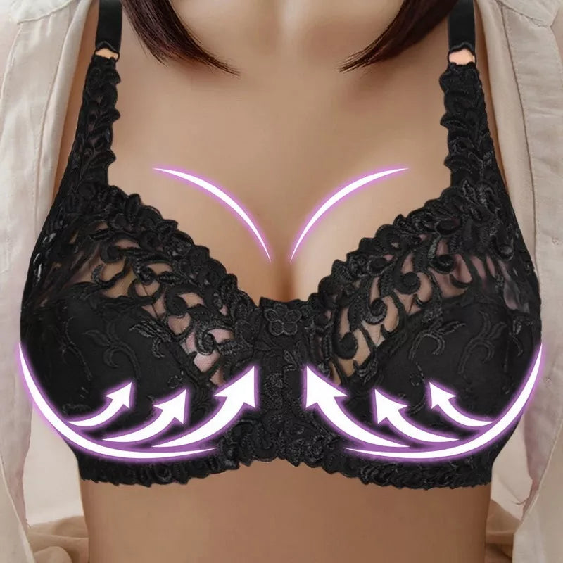 Schwarzer Spitzen-BH, Push-up, verstellbare Träger, Damenunterwäsche, elegant, sexy Design.