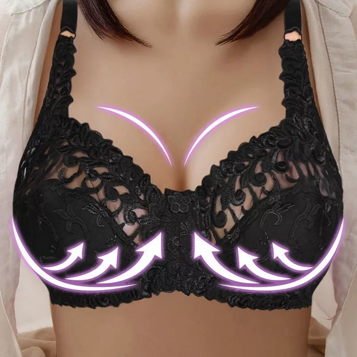 Schwarzer Spitzen-BH, Push-up, verstellbare Träger, Damenunterwäsche, elegant, sexy Design.