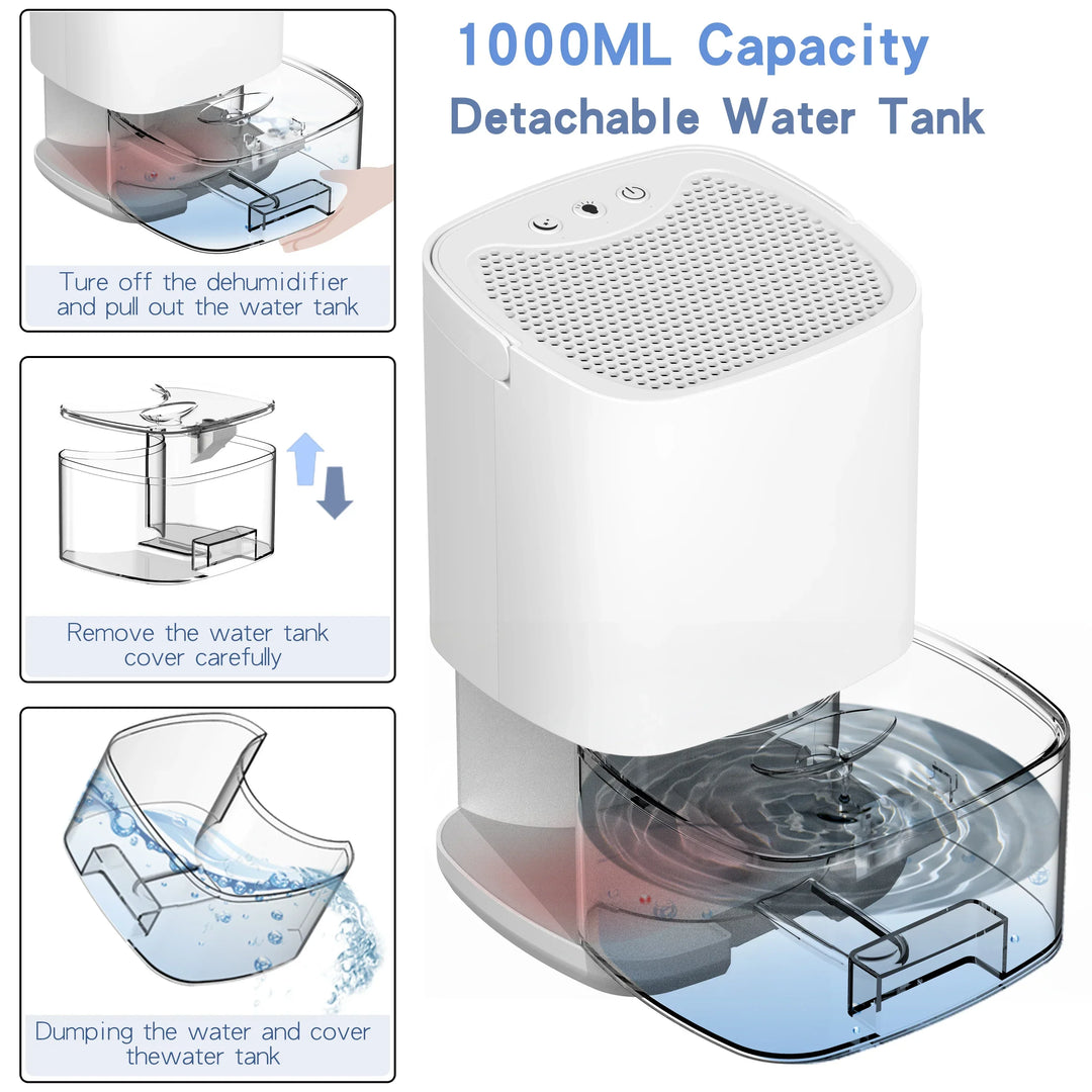1000ml Portable 2-in-1 Dehumidifier with Air Filter & Night Light – Aveline