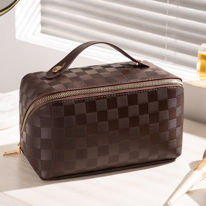 PU leather cosmetic bag with compartments – LuxeCarry