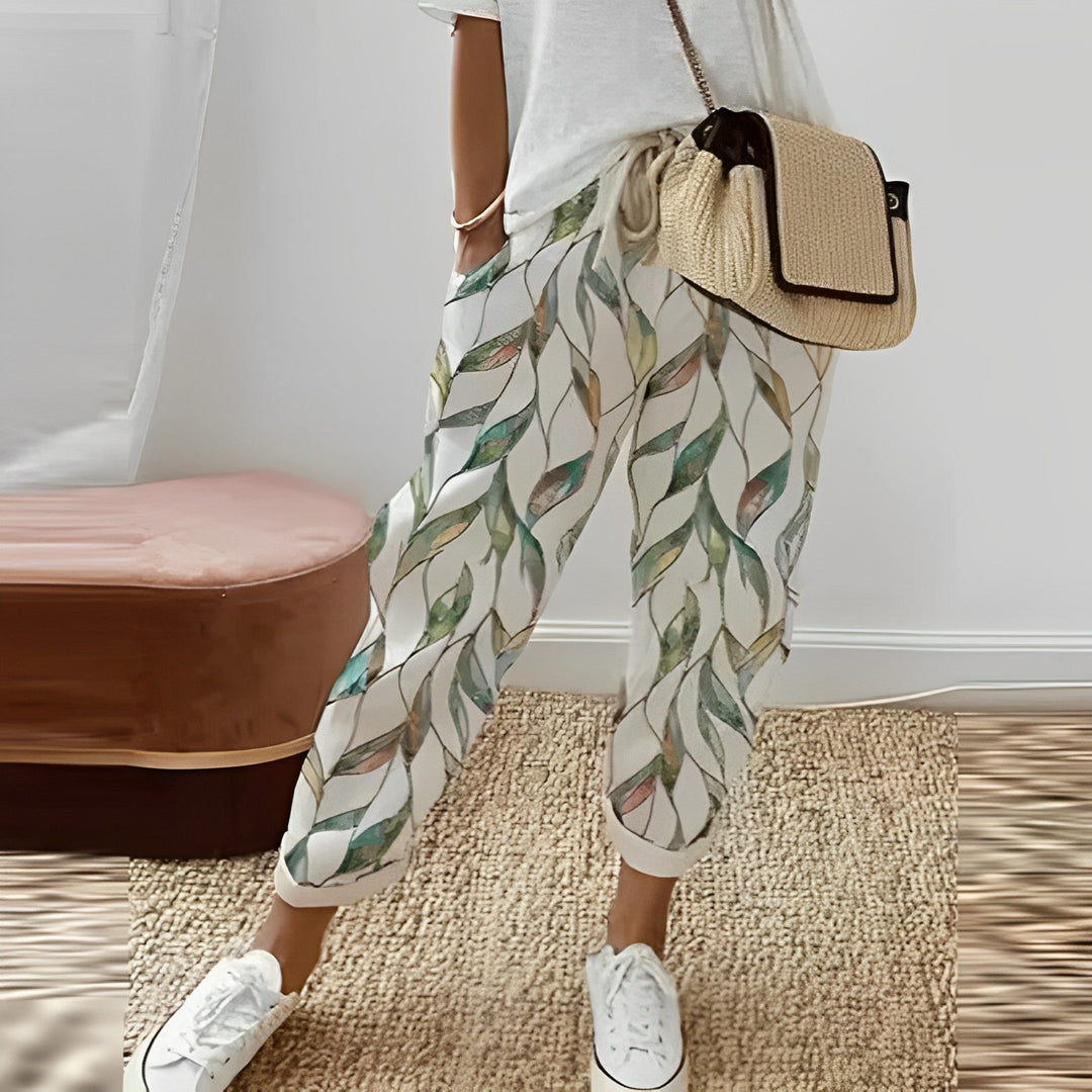Boho women's trousers with leaf pattern – Selina