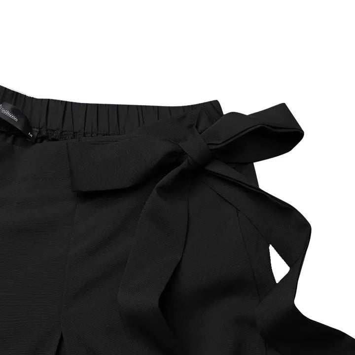 Schwarzer Wickelrock mit Schleife, Damenmode, elegantes Design, knielang, Polyester.
