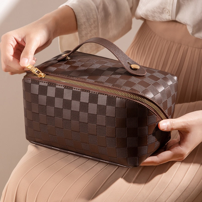 PU leather cosmetic bag with compartments – LuxeCarry