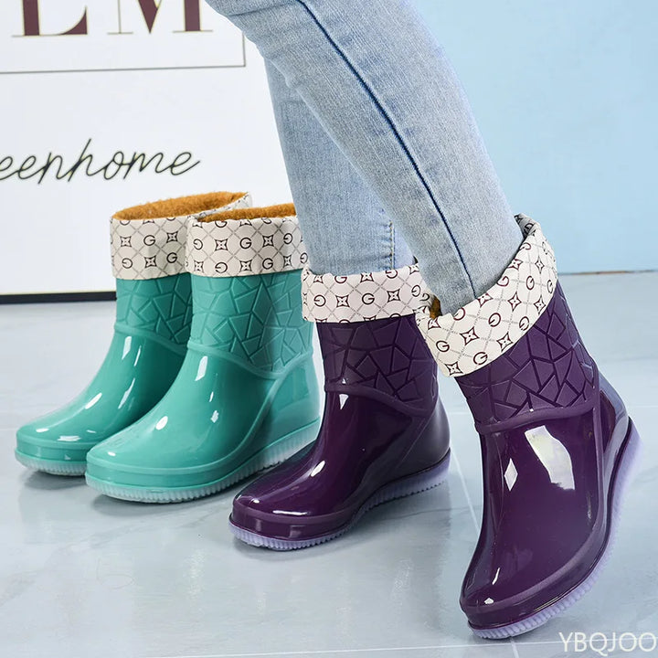 Ladies' half-height waterproof rain boots with pattern & non-slip sole – Marvella