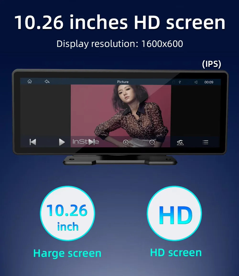 Universal 10.26-Inch Car Multimedia Player with Wireless CarPlay and Android Auto
