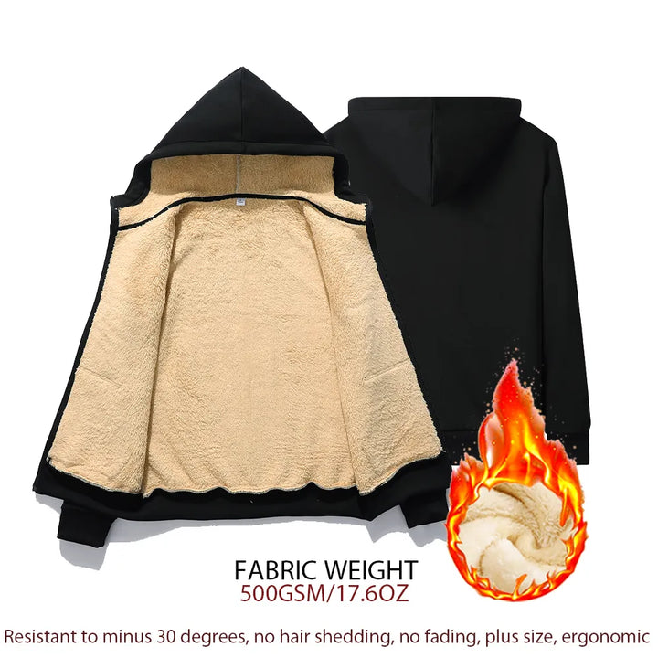 Schwarzer Hoodie mit Fleece-Futter, warm, ergonomisch, plus Größe, 500GSM, winterfest.