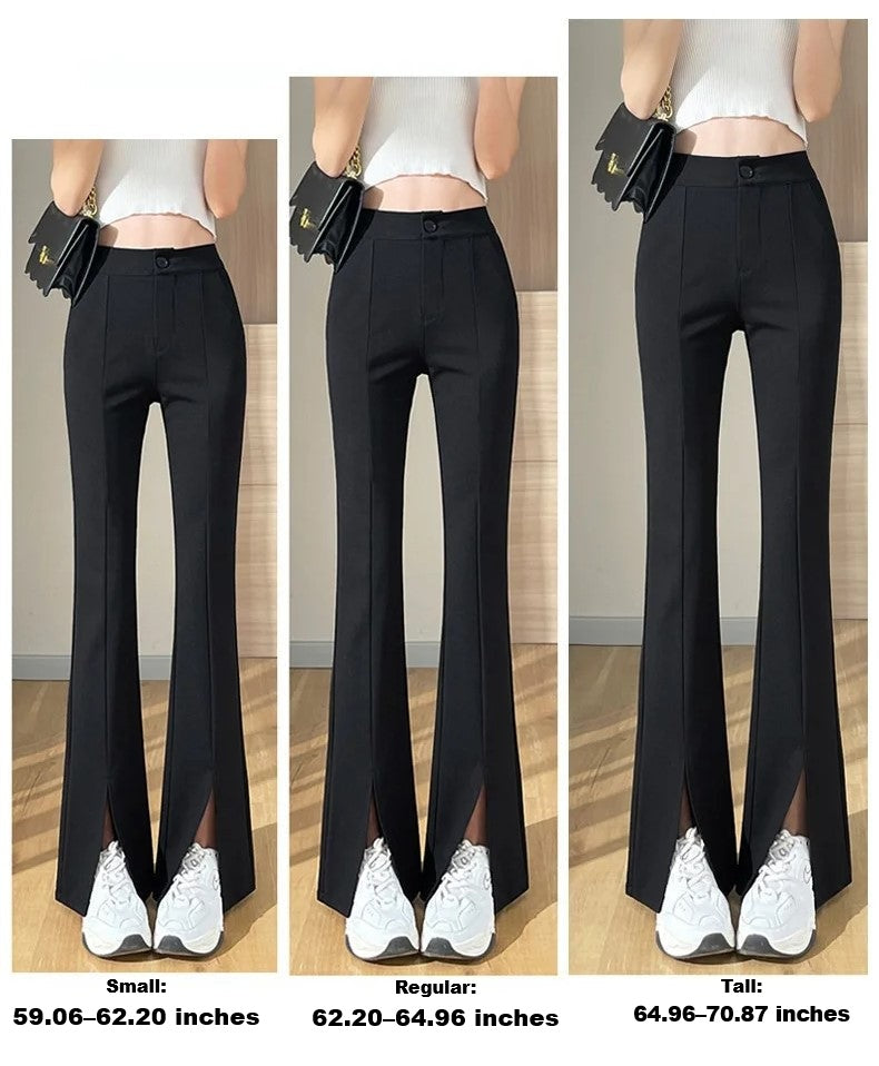 Plus-size black flared pants with slit — Fall Edition