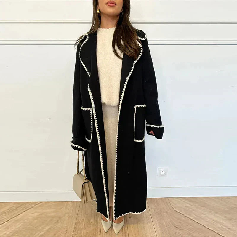 Long women's coat with contrast stitching – Autumn Magic Viviane