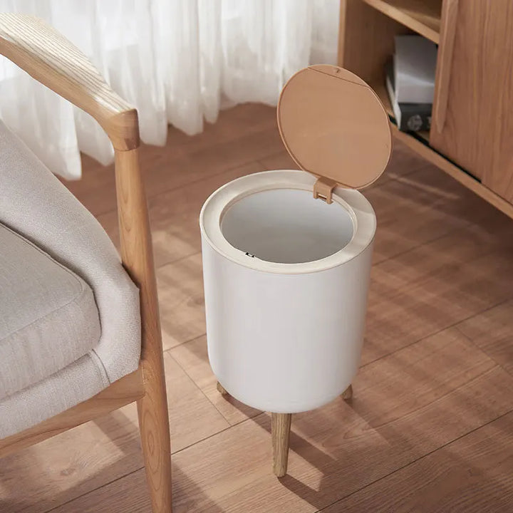 Wooden High Foot Trash Can with Press Cover – EcoBin