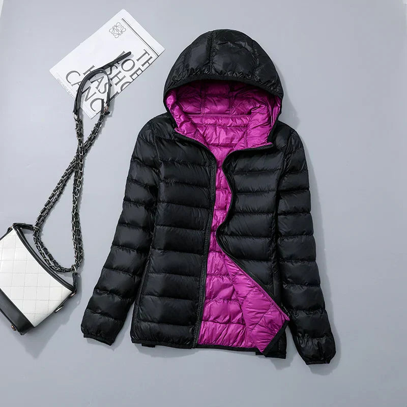 Reversible down jacket with hood – Soraya