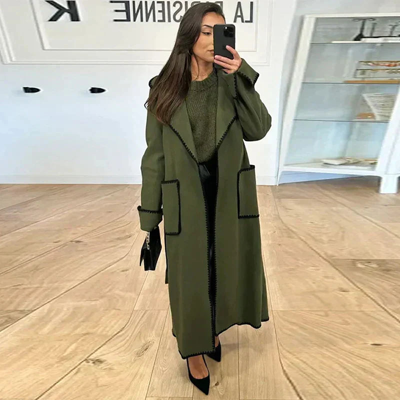Long women's coat with contrast stitching – Autumn Magic Viviane