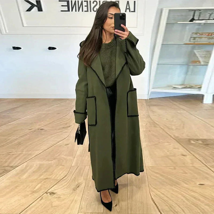 Long women's coat with contrast stitching – Autumn Magic Viviane