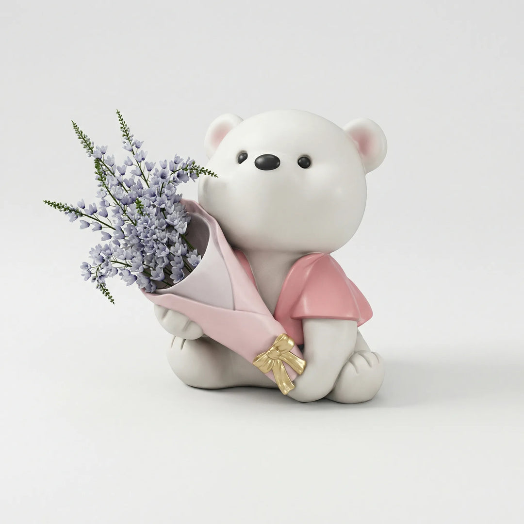 Schattig Beertje Met Bloemenboeket - TeddyBloom