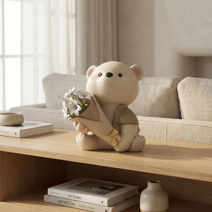 Schattig Beertje Met Bloemenboeket - TeddyBloom