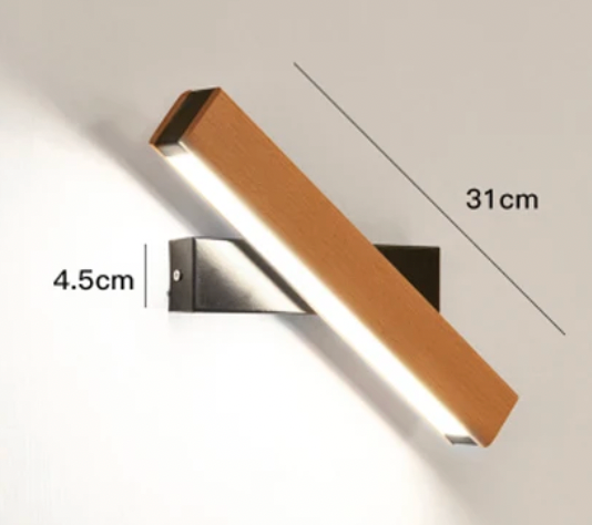 Beige and white Japanese-style LED wall light, detail view with dimension lines and a black mount.