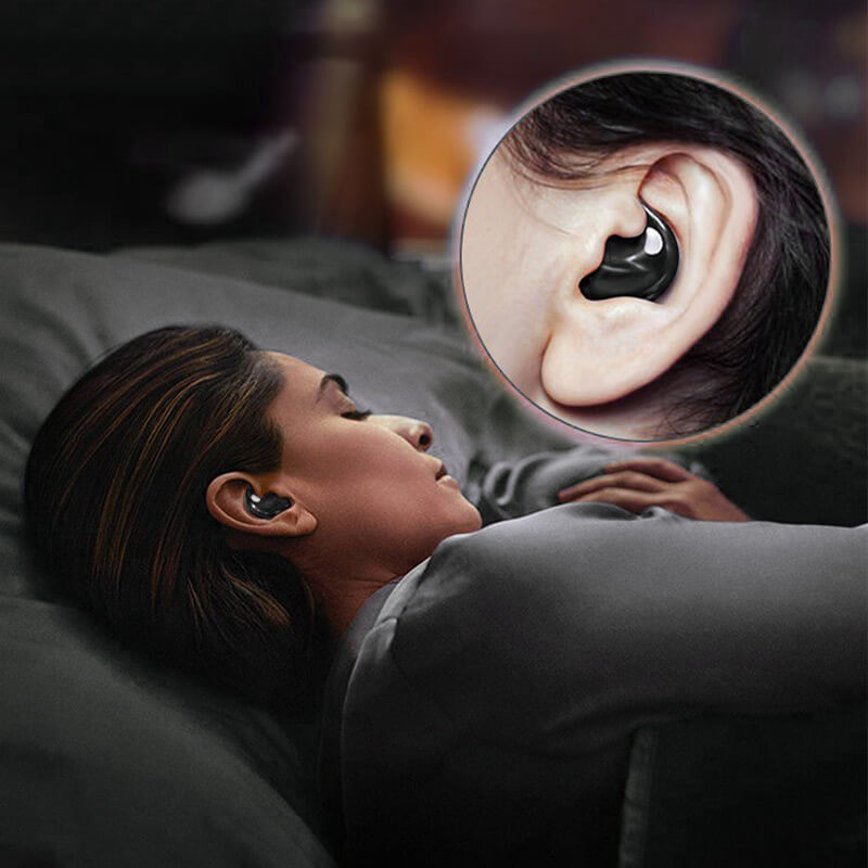 Black in-ear sleep earbuds, detail.