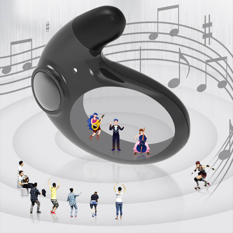 Black in-ear sleep earbuds with music notes, illustration.