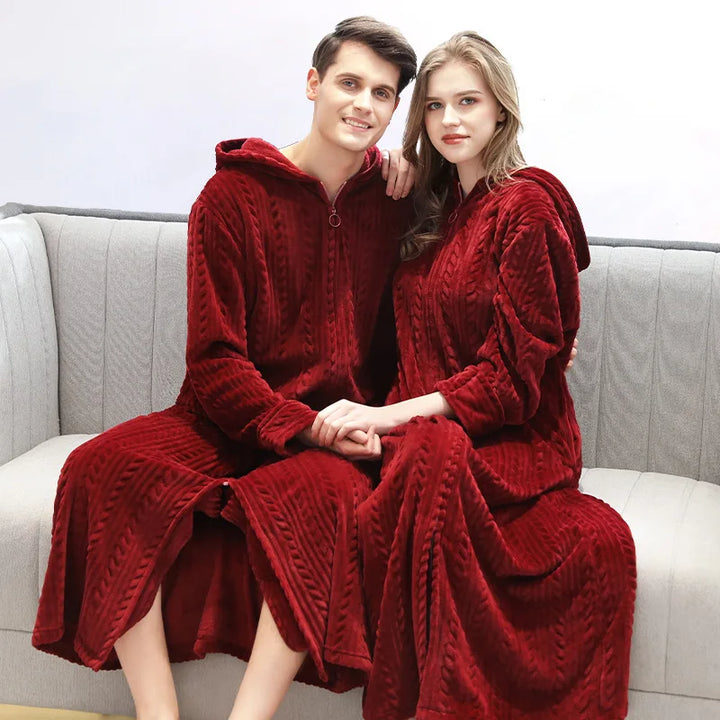 Hooded flannel bathrobe for couples – CosyHug