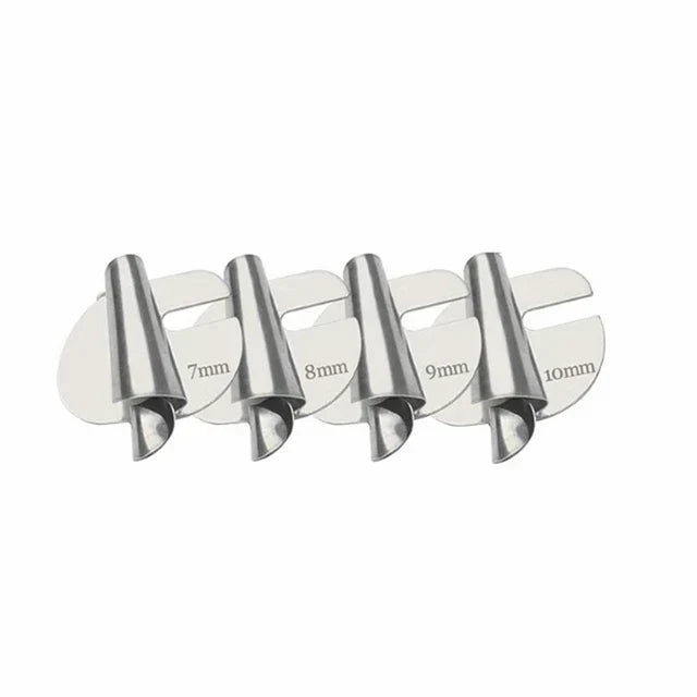 Hem Master Pro Set - Sewing Hem Guide Kit detail with silver metal hem guide attachments sized 7mm to 10mm