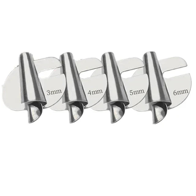 Hem Master Pro Set - Sewing Hem Guide Kit detail with silver metal hemmer guides sized 3mm to 6mm
