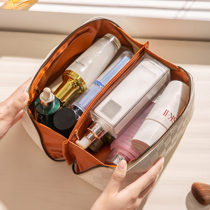 PU leather cosmetic bag with compartments – LuxeCarry