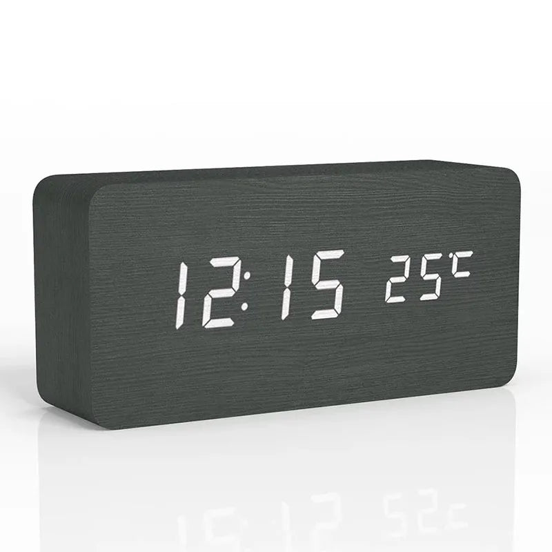 Digital wooden alarm clock with LED display – WoodSync