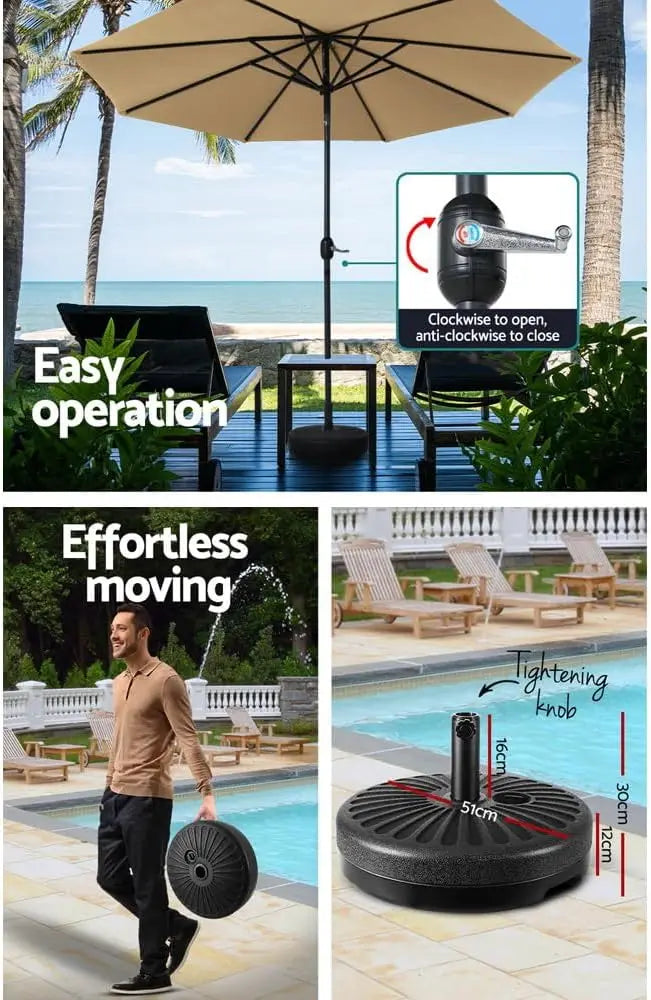 2.7m Outdoor Umbrella with Pole Stand – Solira – (UV & Water Resistant)