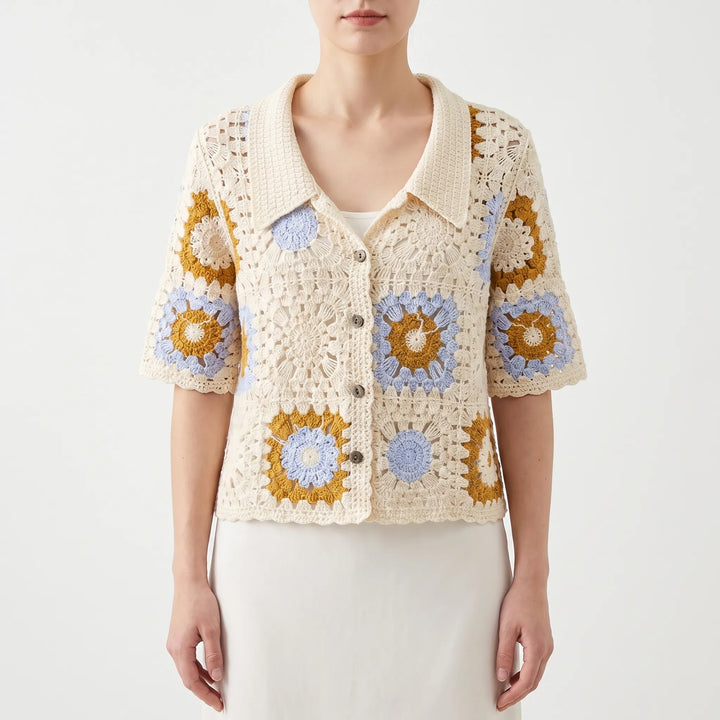 Short-Sleeved Crochet Cardigan -  Celia